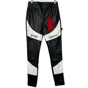 NWT Guapi MMXV Limited Edition Moto Patchwork Pants faux leather size 28